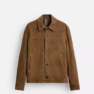 Zara 100% suede leather shirt jacket in brown NWT